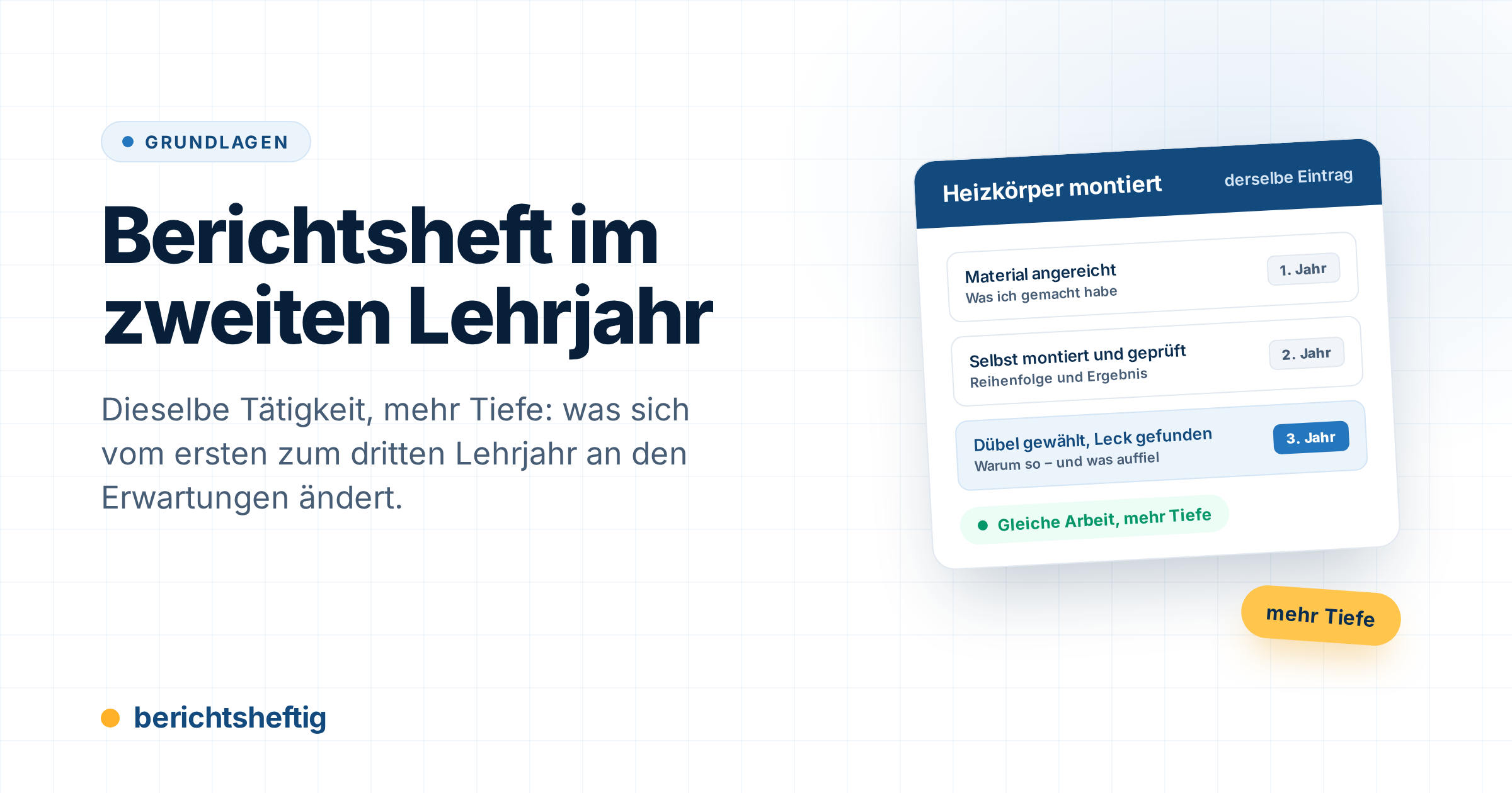 Berichtsheft zweites Lehrjahr: mehr Tiefe statt mehr Text