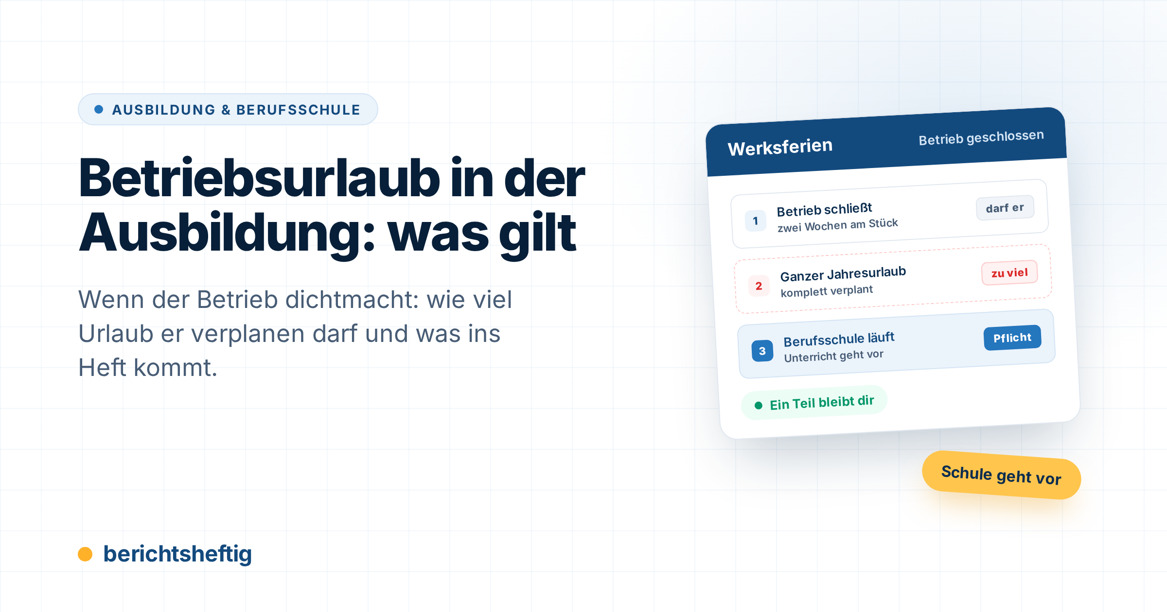 Betriebsurlaub in der Ausbildung – Werksferien, Berufsschule und Berichtsheft