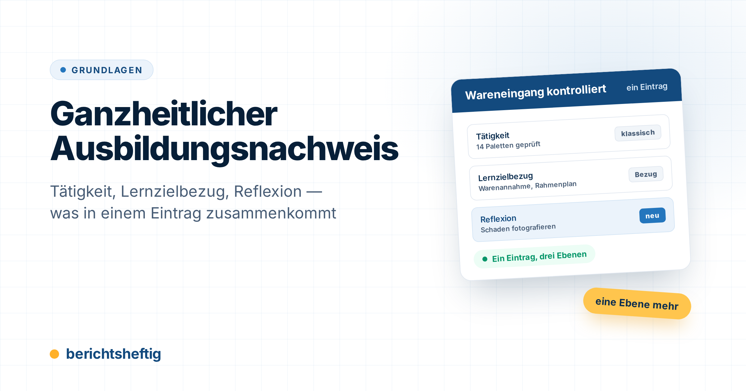 Ganzheitlicher Ausbildungsnachweis: Tätigkeit, Lernzielbezug und Reflexion in einem Eintrag