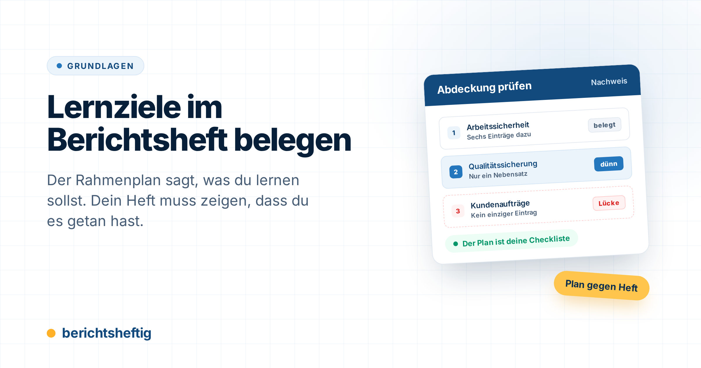 Lernziele im Berichtsheft belegen: So prüfst du deine Abdeckung