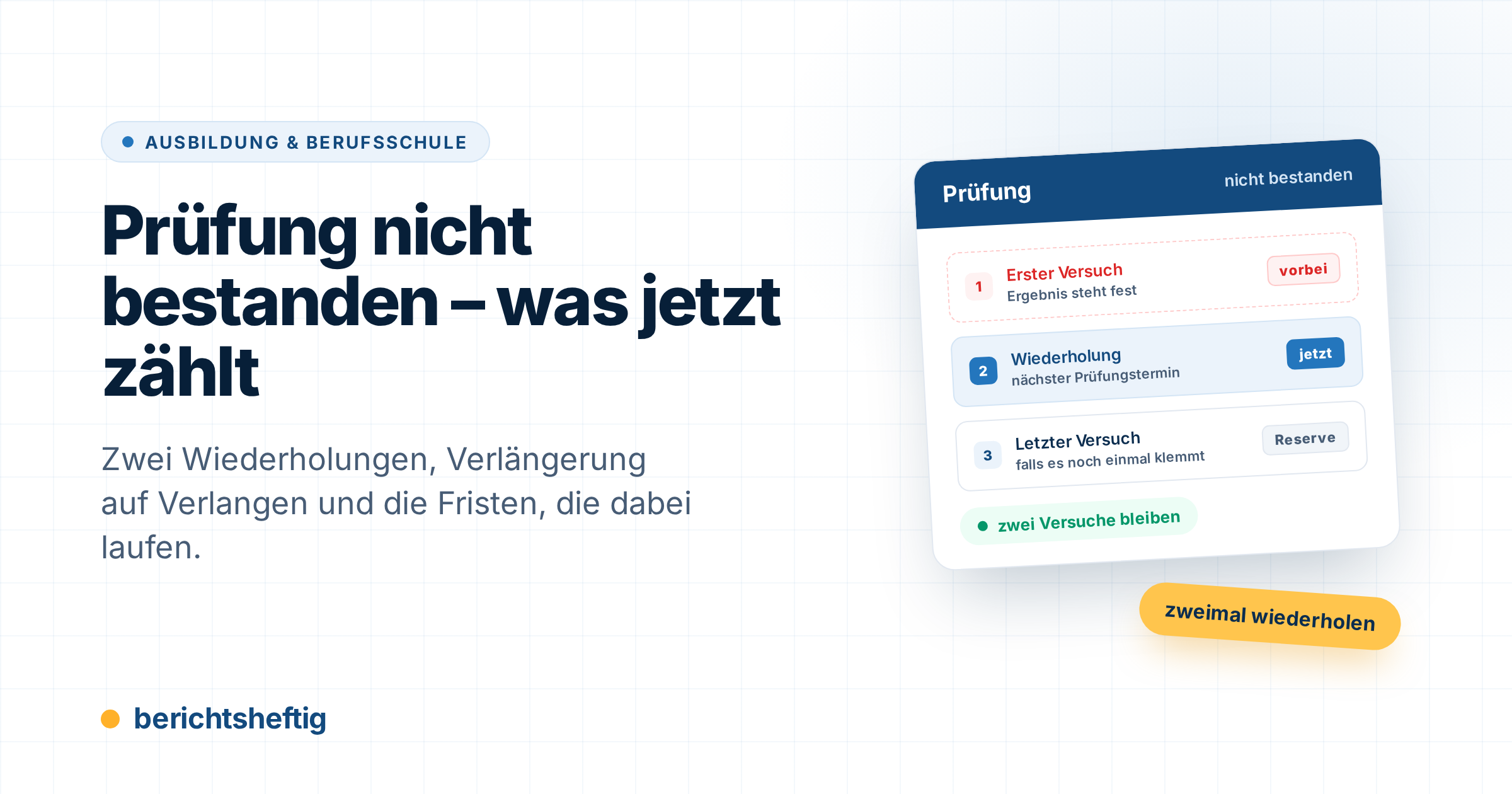 Prüfung nicht bestanden in der Ausbildung – zwei Wiederholungsversuche bleiben